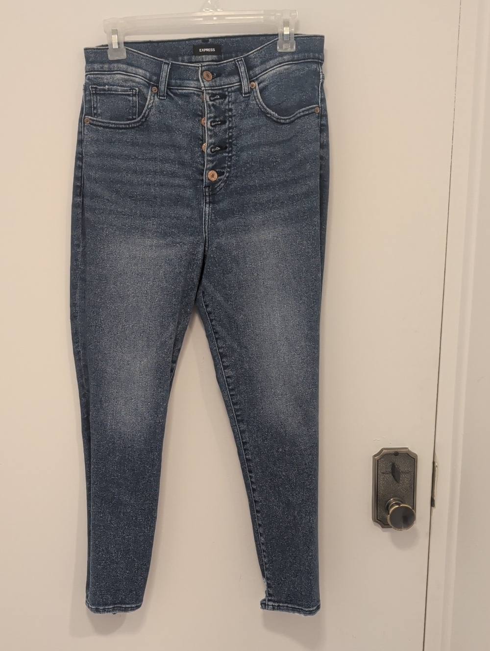 Express Super High-Rise Button-Fly Mom Jeans - Blue
